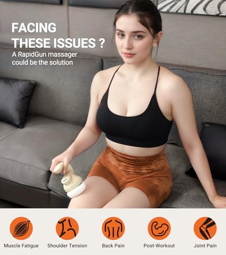 RapidGun Prime Handheld Mini Therapy Massager - 3D Rotating &Vibrating Deep Tissue Back Massager, Adjustable Multi-Speed T...