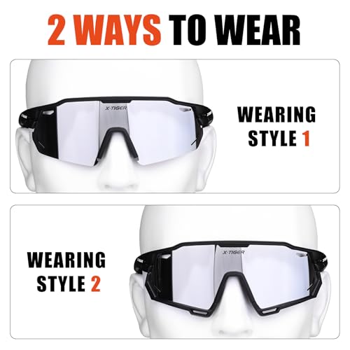 X-TIGER Polarized Cycling Glasses with 5 Interchangeable Lenses,MTB Biking Baseball Running Sports Sunglasses for Men Women