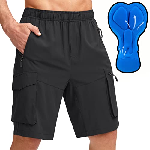 Bikewa Men's Mountain Bike Shorts 3D Padded Loose-fit Biking Riding Cycling Bicycle Biker Shorts Zipper Pockets