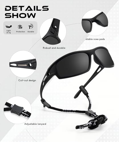 OUKEMAX Polarized Sunglasses Men, Sports Sun Glasses Womens UV400 Protection for Fishing Running Driving
