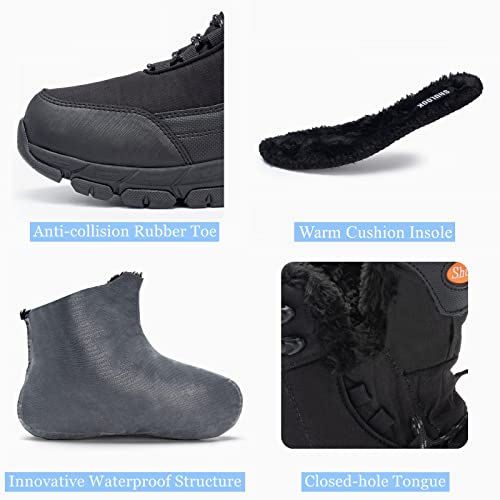 SHULOOK Men's Snow Boots Waterproof Warm Fur Lined Winter Hiking Boot Non-slip Outdoor Ankle High-top Shoes Work Hiker Tre...