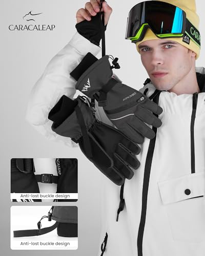Caracaleap Ski Gloves for Men Women - Winter Snow Windproof Waterproof Skiing Snowboarding for Cold Weather Warm