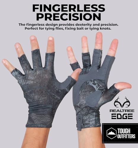 Tough Outdoors UV Fishing Gloves - Fingerless Grip for Kayak Gloves - UPF 50+ Sun Protection - Fishing Accessories