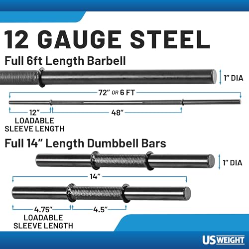 US Weight 105 Pound Barbell Weight Set for Home Gym| Adjustable Weight Set with Two Dumbbell Bars and Full 6 Ft Bar, Black