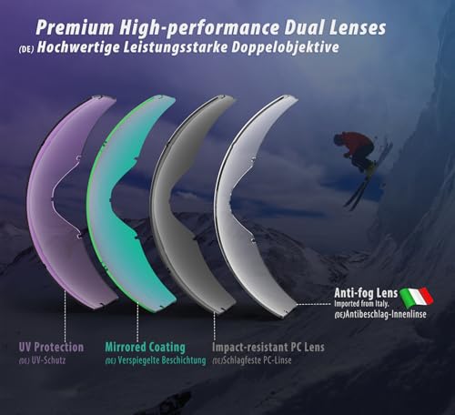 ZABERT OTG Over Glasses Ski Goggles,Snow Snowboard Goggles,Adult Men Women Youth,Anti-fog 100% UV Protection Stylish Comfy