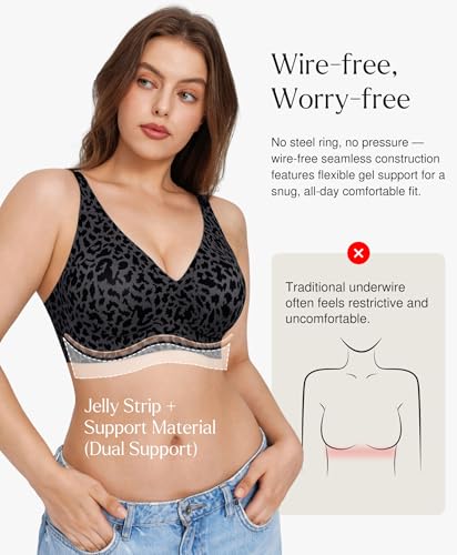 Popilush Wireless Bras Women Seamless No Underwire Push Up Bra Supportive Deep V Bralette Everyday Comfortable T-Shirt Bra