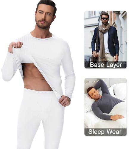 wirarpa Men's Cotton Long Johns Thermal Underwear Set Base Layer Lightweight Long Sleeve Top and Pajama Bottom
