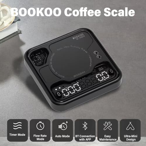 BOOKOO Coffee Scale Espresso Scale with Timer Mini Digtial Coffee Scale Rechargeable with Auto Mode Flow Rate Mode for Cof...