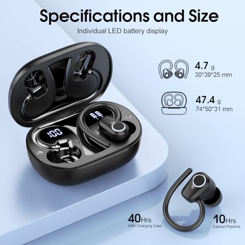 Wireless Earbuds, 2023 Bluetooth Headphones 5.3 Sport, 50H Ear buds with Earhooks, Dual LED DisplayBluetooth Earbuds, Deep...