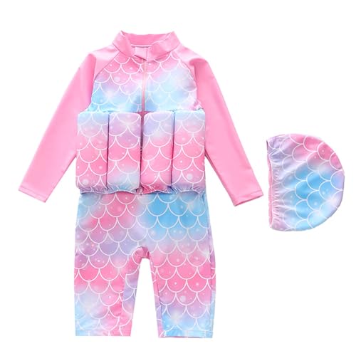 Kids Floatation Swimsuits Boys Girls One Piece Long Sleeve Bathing Suits Zip Up Rash Guard Buoyancy Beach Swimwear with Cap