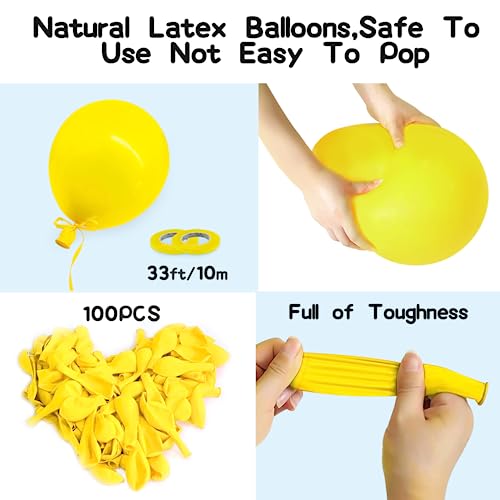 EMART 100pcs Yellow Balloons 12 Inch with Ribbon, Latex Helium Quaility for Birthday, Wedding, Baby Shower, Graduation, Ch...