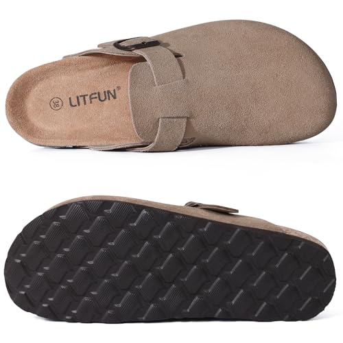 Litfun Unisex Genuine Suede Clogs Soft Footbed Leather Potato Shoes Comfort Slip On Clogs with Arch Support