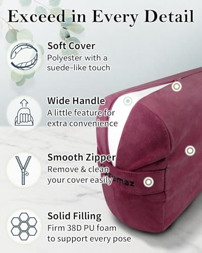Tumaz Yoga Bolster Set - Rectangular Bolster Pillow for Restorative Yoga, Soft Meditation Pillow with Carry Handle and 8-F...
