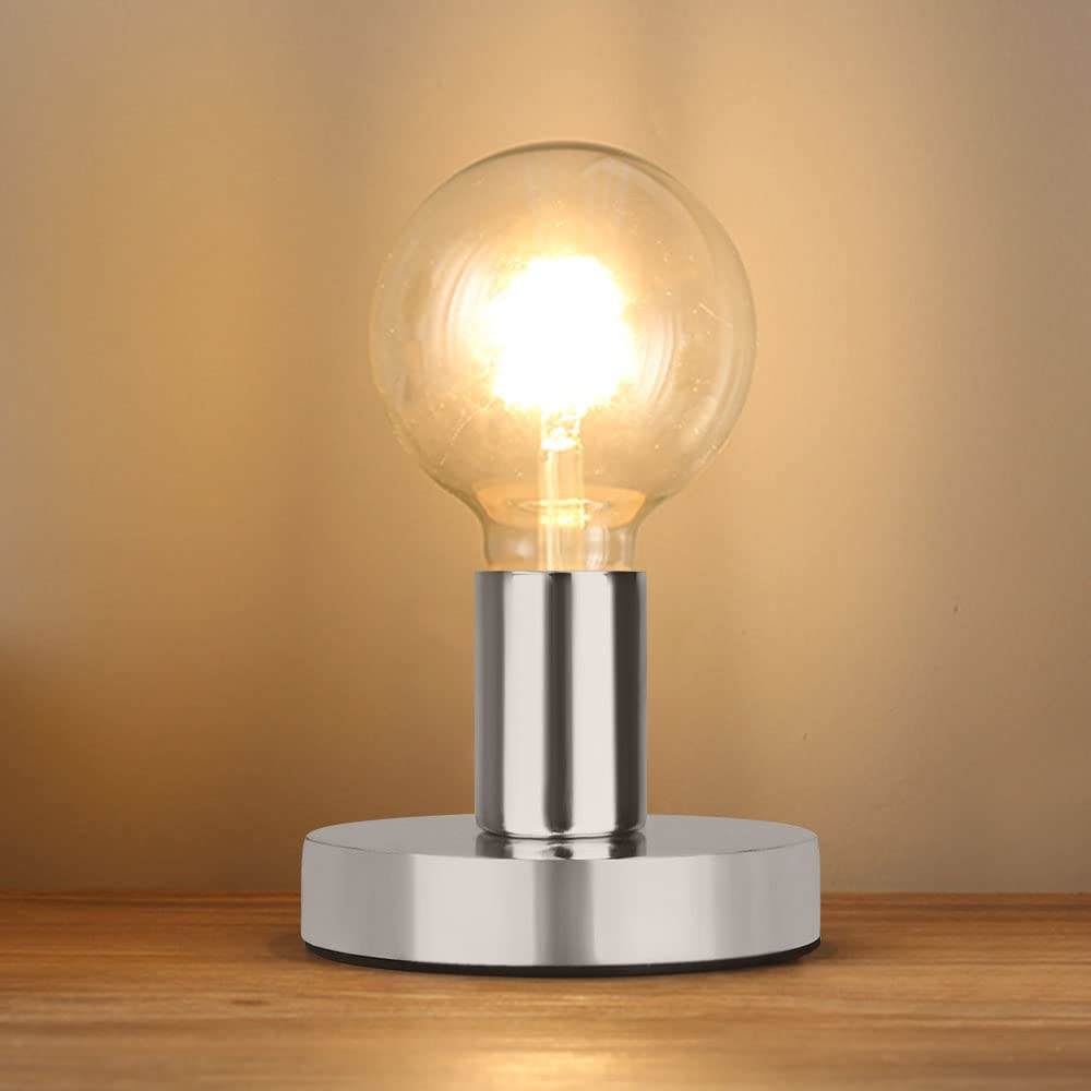 Helunsi Industrial Table Lamp Base, Silver Metal E26/E27 Bulb Holder, Mini Short Desk Lamp With 5.8Ft Cord, Model E507234