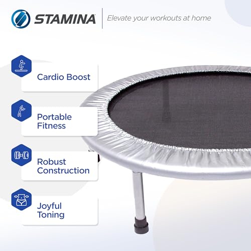 Stamina Folding Trampoline with Smart Workout App, Black - Portable Fitness Rebounder for Home Gym, Cardio & Strength Trai...