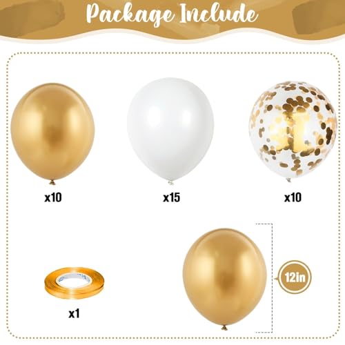 Metallic Gold Balloons Set, Pack of 35 12 Inch White Gold Confetti Latex Balloon, Gold and White Birthday Party Balloons f...