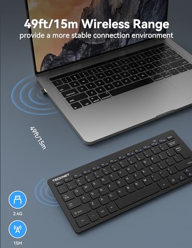 TECKNET 2.4G Wireless Keyboard - Mini Compact Keyboard with Media Hotkeys, 12-Month Battery Life, Compatible with PC, Desk...