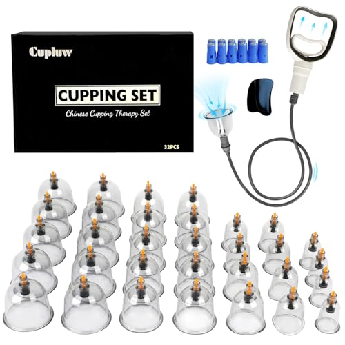 Cupluw Cupping Kit for Massage Therapy - 32 Cups Professional Chinese Cupping Set with Magnetics, Vacuum Cupping Therapy S...