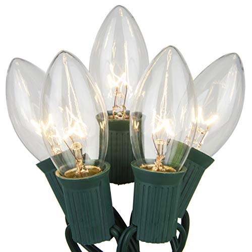 ZGSJBKL C9 Clear Christmas Light Bulbs, 25 Pack, 7 Watt E17 Base, Glass, Indoor/Outdoor Use