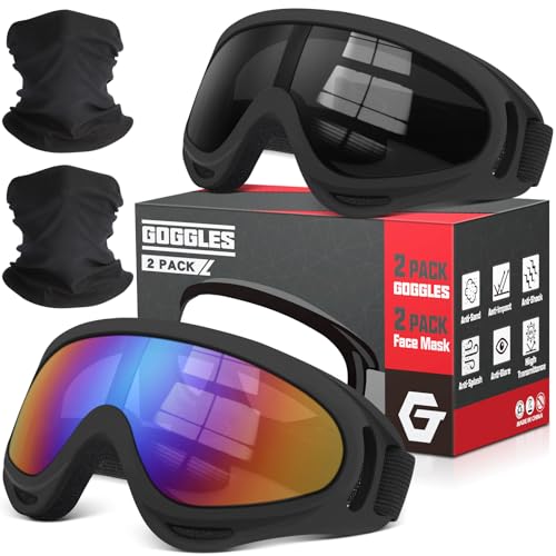 OXG 2 Pack Motorcycle Goggles with 2 Neck Gaiters, UV400 Protection Dirt Bike Motorbike Motocross ATV Skiing Goggles