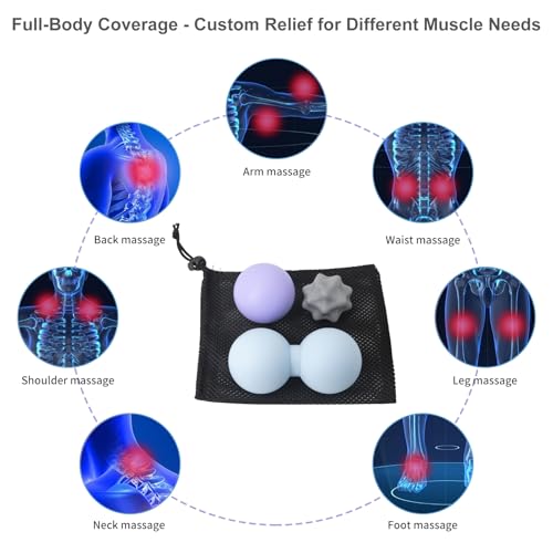 JIEJUNJIE Silicone Massage Ball Set - 3 Therapy Balls for Myofascial Release, Trigger Point & Plantar Fasciitis Relief - P...