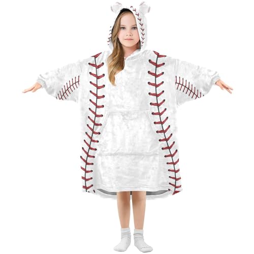 YETTASBIN Baseball Seams Wearable Blanket Hoodie for Kids, Oversized Soft Cozy Flannel Sweatshirt Blanket with Pocket