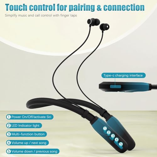 Lecefty Neckband Bluetooth Headphones, 200H Extra Long Playtime Wireless Stereo Neckband Earbuds with Microphone, Waterpro...