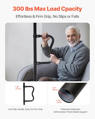 VEVOR Floor-to-Ceiling Transfer Pole, Tension Mounted Bathroom Grab Bar with Anti-Slip Curve Handle, 300 Lbs Capacity Secu...