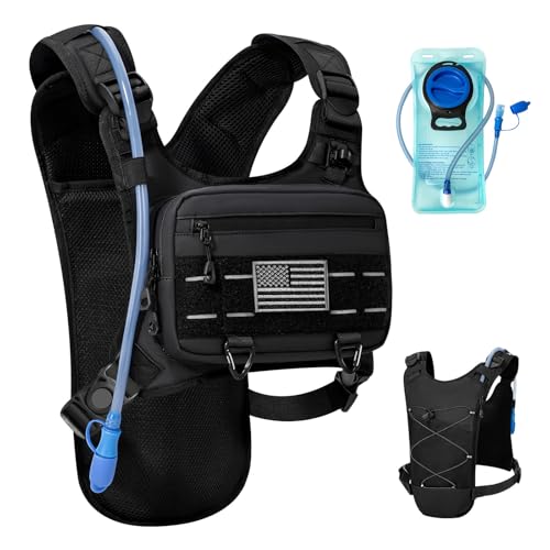 Running Hydration Vest with 2L Water Bladder， Lightweight Adjustable Hydration EDC Chest Pack for Men and Women, Water Bac...