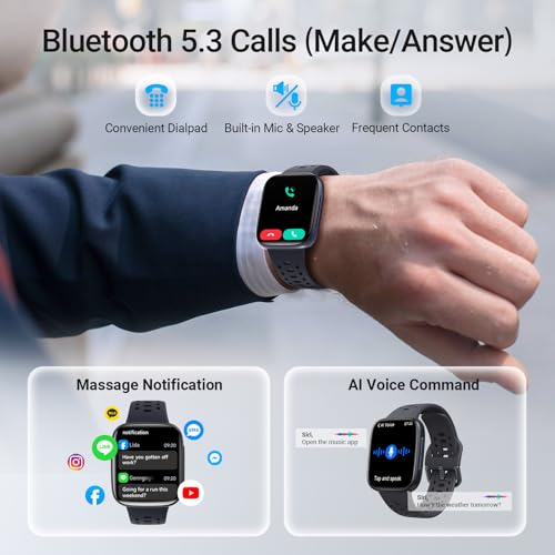 Smart Watches for Men Android iPhone (2 Bands), [1.85" AMOLED Screen] Smartwatch Fitness Tracker 3ATM Waterproof with Blue...