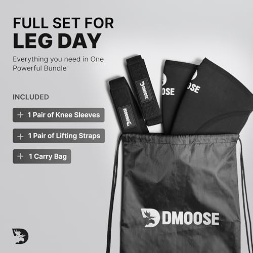 DMoose Fitness Knee Sleeves for Weightlifting (Pair) 78” Knee Wraps for Joint Support, Squats & Powerlifting - Gym Brace S...