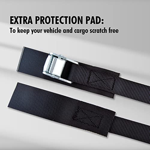 Cartman 1" x 15'Lashing Straps with Adjustable Cam Buckle Cargo Tie Down with Protective Pad, 4 Pack, Black