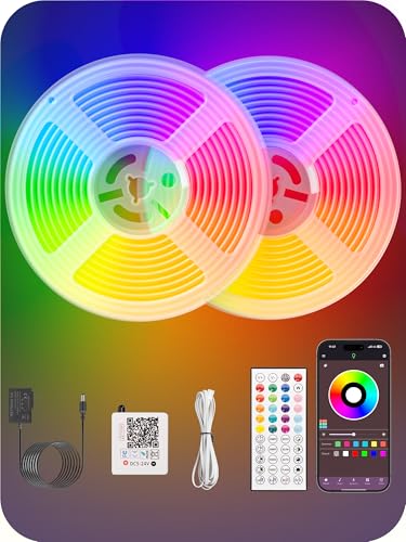 RIYO Neon Rope Lights, 32.8Ft RGB LED Strip Lights - App & Remote Control, Music Sync, IP67 Waterproof, Flexible Neon Ligh...