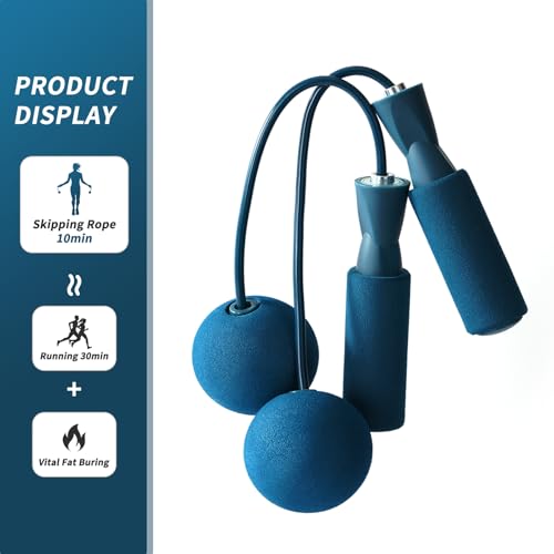 junqixing Cordless Jump Rope with Weight Ball, Fitness Training Jump Rope, Indoor Home Exercise, Suitable for Men Women Kids.