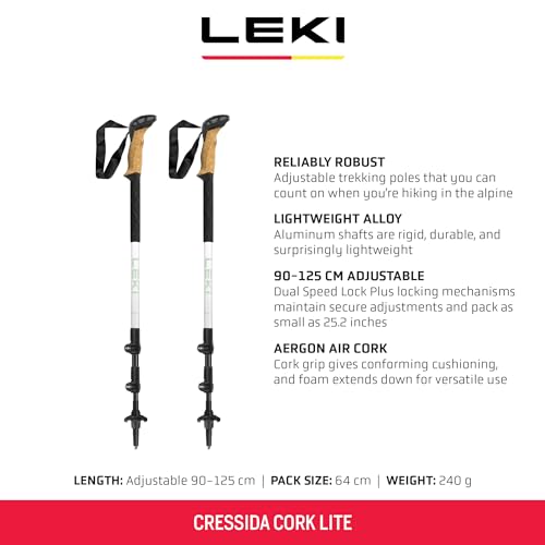 LEKI Cressida Cork Lite Aluminum Adjustable Lightweight Walking Poles for Trekking & Hiking
