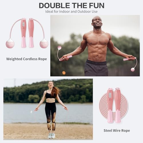 Jump Rope With Counter - Cordless Ropeless Skipping for Fitness Training - Speed Rope With Digital Handle for Exercises - ...