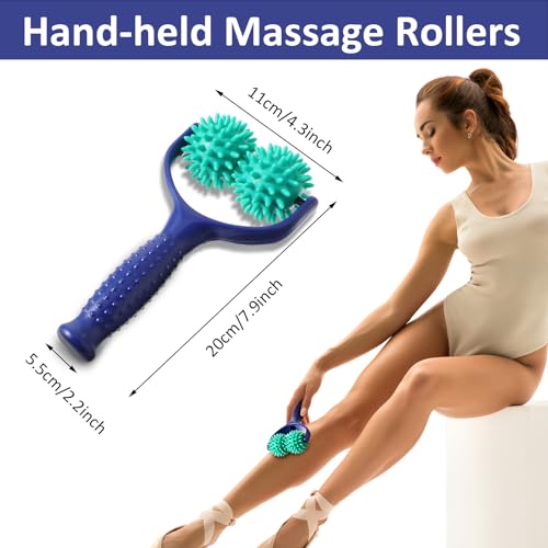 Handheld Spiky Massage Balls Rollers, 2 Wheel Spiky Massage Ball Rollers Silicone Manual Massage Roller with Handle Pressu...
