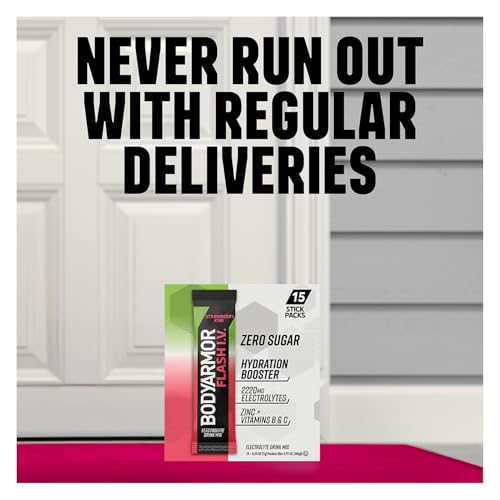 BODYARMOR Flash IV Electrolyte Packets, Strawberry Kiwi - Zero Sugar Drink Mix, Single Serve Packs, Coconut Water Powder (...