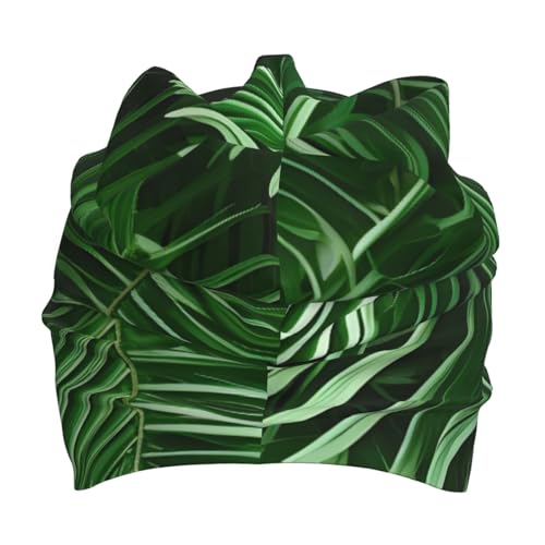 YANYU Cute Green Palm Leaves Print Soft Beanie Winter Hat Warm Thermal Cap Headwear for Snow Play Outdoor Activities