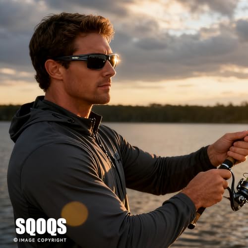 SQOQS Polarized Sports Sunglasses for Men UV400 Protection, Lightweight Wrap Around Sun Glasses for Fishing Cycling Running