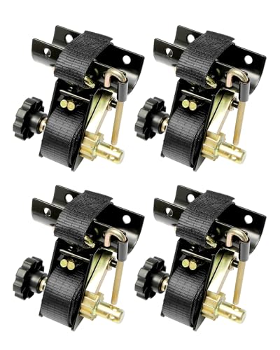 Ladder Rack Ratchet Straps with J-Hook (4PCS), 2" Black Round Tube Mount, 1.5" Wide x 7.5' Long Black Retractable Ratchet ...