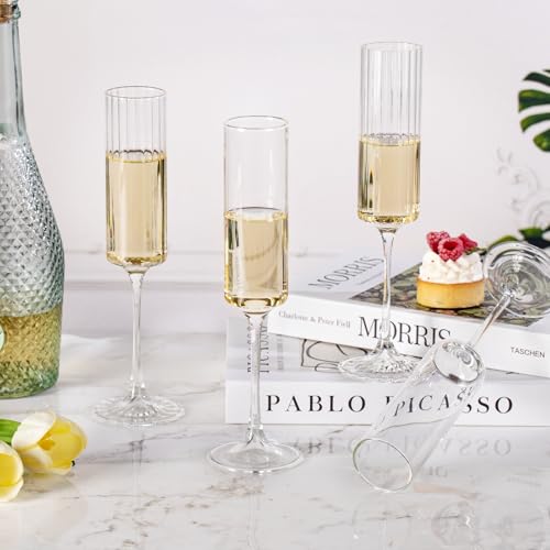 KAMMAK Champagne Flutes 5.7oz Champagne Glasses Set of 2, Elegant Wine Glass with Long Stem, Clear Champagne Glasses Gift ...