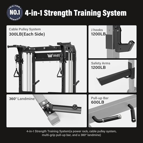 MAJOR FITNESS F22 Power Rack, 1600lbs All-in-One Squat Rack with Dual Pulley System, Heavy-Duty Steel Frame, Attachments &...