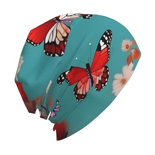 YANYU Hen Flying Butterflies Among Flowers Print Soft Beanie Hat for Men Women Warm Fashion Cap for Jogging Cycling Gift O...