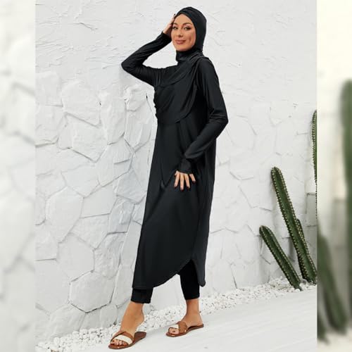 Muslim Swimsuits for Women Swimwear Long Sleeve Burkini Full Cover Swimsuit Hijab Rash Guard, 3pcs Set