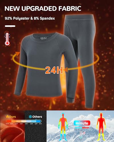 Runhit Boys Thermal Underwear Set Youth Kids Long Johns Boy Base Layer Soft Thermal Pants Fleece Lined Long Sleeve Shirt