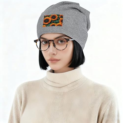YANYU Orange Sunflower Wallpaper Print Lightweight Waffle Pullover Hat Men Women Winter Headwear Outdoor Camping Travel