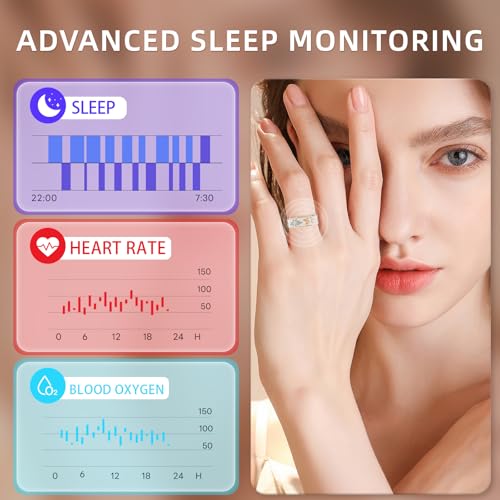 Smart Ring Health Tracker, for men and women, equipped with heart rate monitor, sleep tracker, 8 exercise modes, step coun...