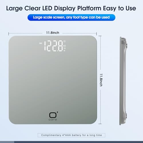 O'CARE Smart Scale for Body Weight and BMI Weighing,High Accuracy Digital Bathroom Scale with LED Large Display,Smart APP ...