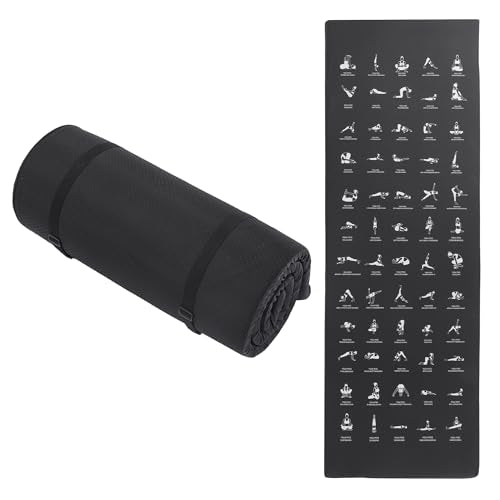 MABOZOO 1 Inch Instructional Yoga Mat with Poses, PU Leather Exercise Mat with 60 Illustrated Yoga Poses, Workout Cushion ...